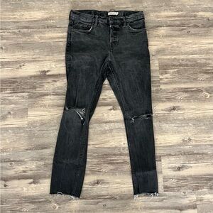 All Saints Washed Black Skinny Jeans with Distressed Knees